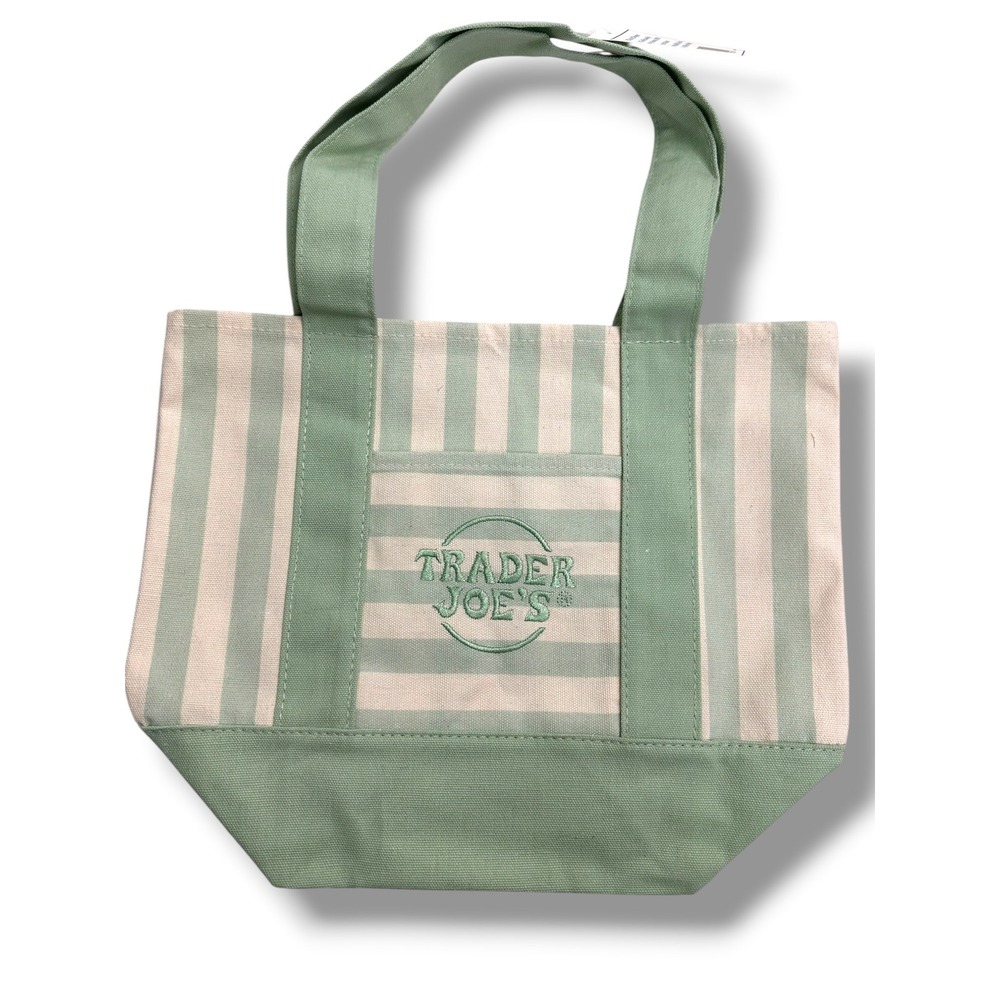 Trader Joes Striped Mini Canvas Tote Bag Set of 4 Pink Blue Green Tan NWT - Picture 4 of 7